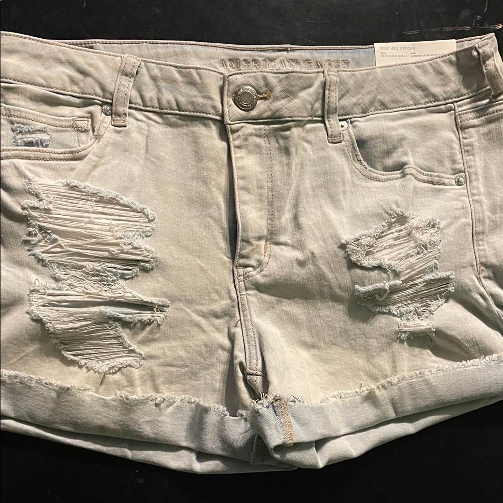 American Eagle Outfitters Distressed Stretch Midi Low Rise Jean Shorts